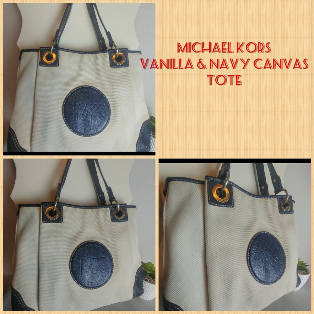 Michael Kors Vanilla & Navy Canvas Tote